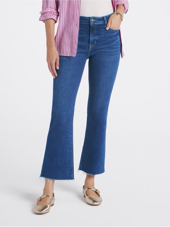 Just USA Denim - Just USA Salma Stretchy Cropped Flare Jeans Size 14 Blue High Rise Raw Hem